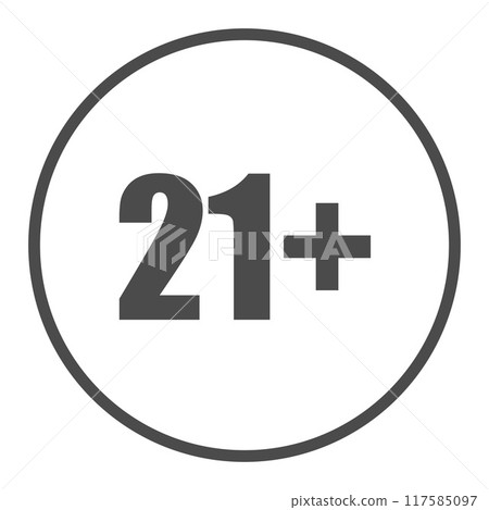 Twenty one plus icon in flat style. 21 vector illustration editable stroke, pixel perfect Twenty one plus icon in flat style. 21 vector illustration editable stroke, pixel perfect 117585097