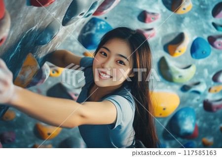 A woman with bouldering 117585163