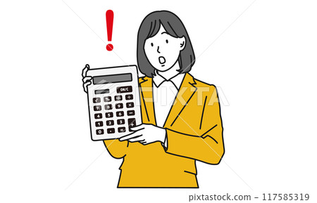 Surprised businesswoman holding a calculator 117585319