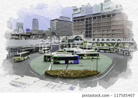 水彩風格梅田 大阪站巴士總站 大阪城市巴士 大阪府大阪市 水彩風格梅田 大阪站巴士總站 大阪城市巴士 大阪府大阪市 117585407