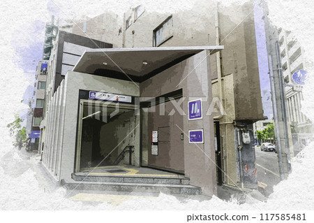 Watercolor style Umeda Nakatsu subway station Osaka city, Osaka prefecture 117585481