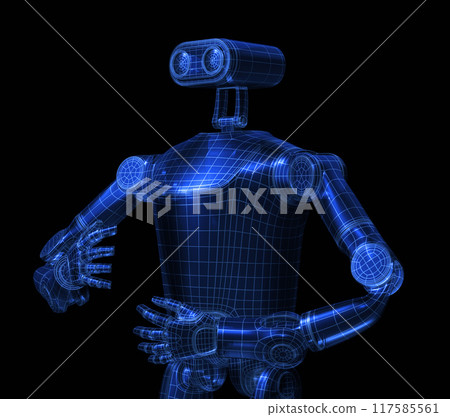 黑色背景下的人形 AI 機器人 X 光影像 117585561