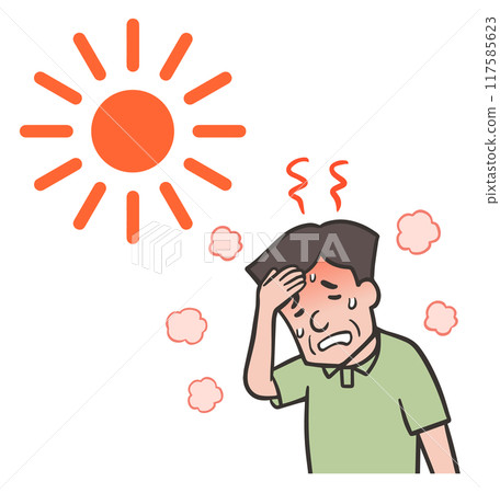 中年男子酷暑出汗，中暑了 117585623