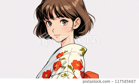 Retro cute girl in Japanese clothes 117585687