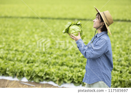 Women with harvested vegetables Women with harvested vegetables 117585697