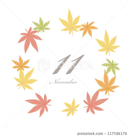 Stylish November frame with autumn leaves illustrations Stylish November frame with autumn leaves illustrations 117586178