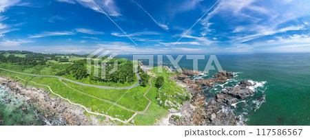 Aerial photography of the area around Tanesashi Coast and Nakasuka Coast in Aomori Prefecture, Hachinohe City, using a drone 117586567