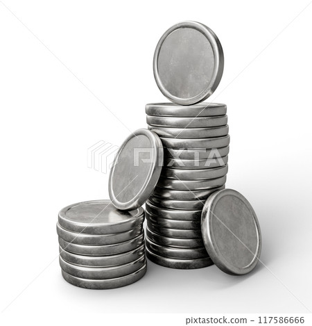 Silver Coin on White Background. 3D Illustration. File With Clipping Path. 117586666