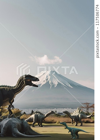 Dinosaurs appearing in modern cities Dinosaurs appearing in modern cities 117586774