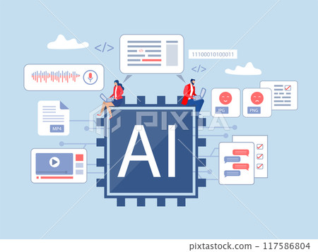 Artificial intelligence ,business people using Artificial intelligence tools for data analysis to generate something, Futuristic technology transformation.vector illustrator 117586804