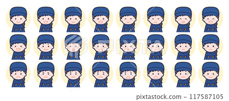 Female firefighter facial expression set Female firefighter facial expression set 117587105