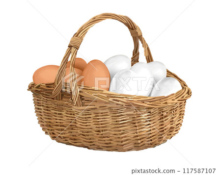 Chicken eggs (in a basket) Red eggs and white eggs Chicken eggs (in a basket) Red eggs and white eggs 117587107