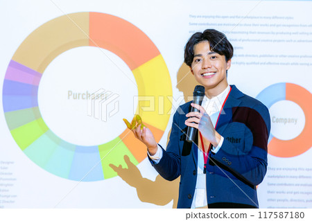 Young man giving a presentation Photo cooperation: WEEK Shibadaimon (Sun Frontier Fudousan) Young man giving a presentation Photo cooperation: WEEK Shibadaimon (Sun Frontier Fudousan) 117587180