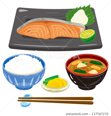 Grilled salmon set meal 117587270