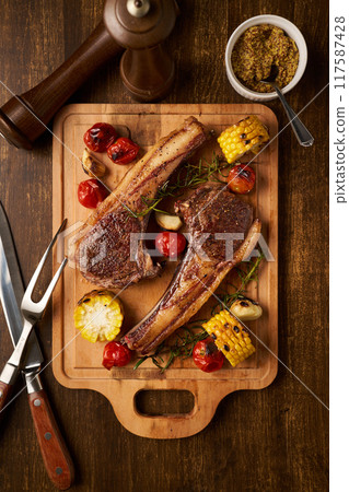 Grilled Hokkaido Ezo deer meat, venison, wild game dishes 117587428