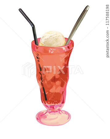 Cream soda (red) with straw and spoon Cream soda (red) with straw and spoon 117588198