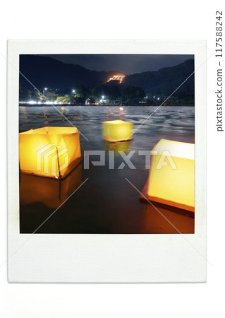 Gozan no Okuribi (fireworks on the five mountains) Torii-shaped floating lanterns, Polar style Gozan no Okuribi (fireworks on the five mountains) Torii-shaped floating lanterns, Polar style 117588242