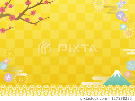 New Year's background: Mt. Fuji and plum blossoms 117588253