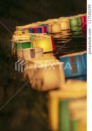 Gozan no Okuribi (fire festival at the five mountains) Torii-shaped floating lanterns 117588295