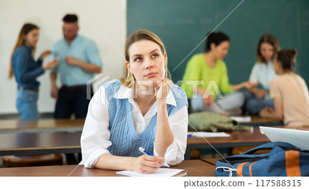Portrait of thoughtful man university student Portrait of thoughtful man university student 117588315