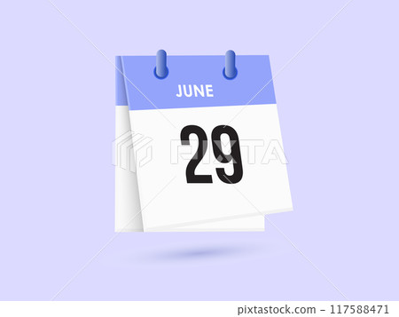 June 29 - calendar and Time planner. Daily Calendar Icon reminder. Vector Illustration. 117588471