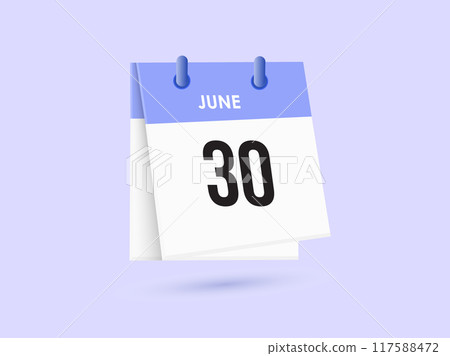 June 30 - calendar and Time planner. Daily Calendar Icon reminder. Vector Illustration. 117588472