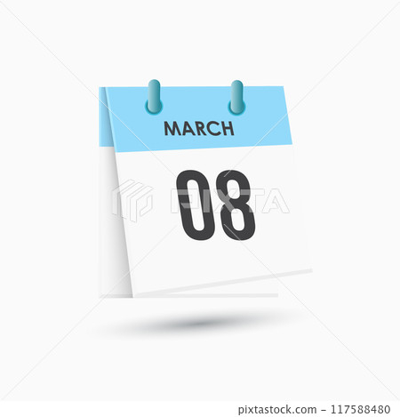 March 8 - calendar and Time planner. Daily Calendar Icon reminder. Vector Illustration. 117588480