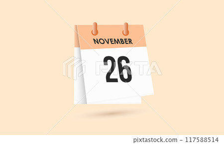 November 26 - calendar and Time planner. Daily Calendar Icon reminder. Vector Illustration. November 26 - calendar and Time planner. Daily Calendar Icon reminder. Vector Illustration. 117588514