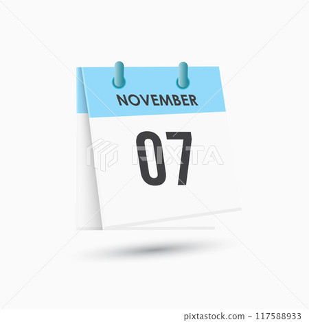November 7 - calendar and Time planner. Daily Calendar Icon reminder. Vector Illustration. 117588933