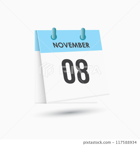 November 8 - calendar and Time planner. Daily Calendar Icon reminder. Vector Illustration. 117588934