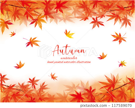 Vector illustration frame of autumn leaves drawn by watercolor Vector illustration frame of autumn leaves drawn by watercolor 117589070