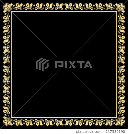 Decorative frame Elegant vector element for design in Eastern style, place for text. Floral black and golden border. Lace illustration for invitations and greeting cards Decorative frame Elegant vector element for design in Eastern style, place for text. Floral black and golden border. Lace illustration for invitations and greeting cards 117589190