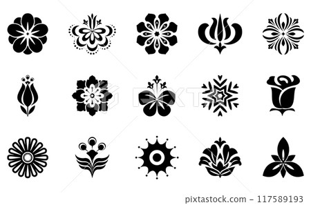 Flowers icon set. Flowers isolated on transparent background. Flowers in modern simple. Cute round flower plant nature collection. Vector illustrator Flowers icon set. Flowers isolated on transparent background. Flowers in modern simple. Cute round flower plant nature collection. Vector illustrator 117589193