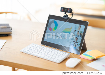 Telework PC desk object shooting display Telework PC desk object shooting display 117589232