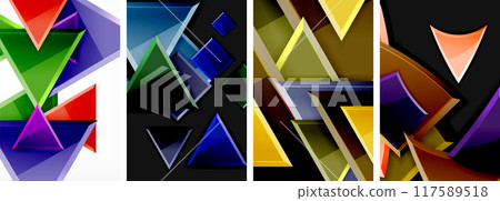 Glossy triangles geometric poster set for wallpaper, business card, cover, poster, banner, brochure, header, website Glossy triangles geometric poster set for wallpaper, business card, cover, poster, banner, brochure, header, website 117589518