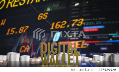The Gold text digital wallet for Application or technology concept 3d rendering. The Gold text digital wallet for Application or technology concept 3d rendering. 117589526