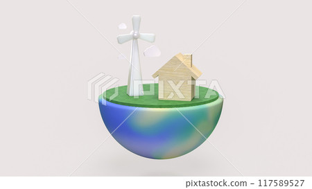 The Eco fan wind and Earth for generator electric for energy or ecology concept 3d rendering. The Eco fan wind and Earth for generator electric for energy or ecology concept 3d rendering. 117589527
