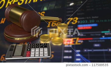 The Hammer and coins for Business law concept 3d rendering. 117589535