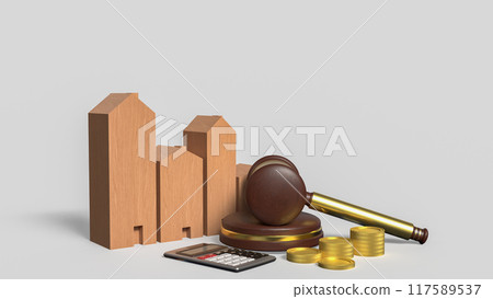 The hammer and house for Auction or law concept 3d rendering. 117589537