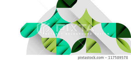 Minimal geometric elements on white. Petals, round triangles, star 117589578