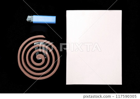 A lighter and a mosquito coils with a paper 117590305