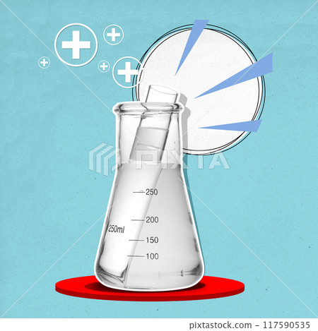 A white liquid in a beaker is poured into a glass tube A white liquid in a beaker is poured into a glass tube 117590535
