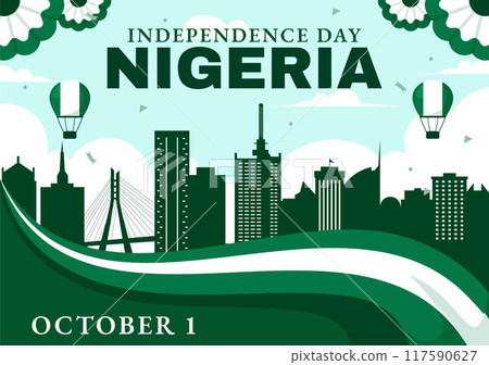 Happy Nigeria Independence Day Vector Illustration on 1 October with Waving Flag and the Fighters in National Holiday Flat Cartoon Background Design 117590627