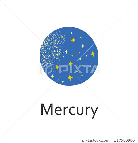 Mercury planet vector illustration, flat cartoon style. Doodle for space and astronomy themes, astrology, children books, icon for educational purposes. Blue terrestrial from the solar system 117590990