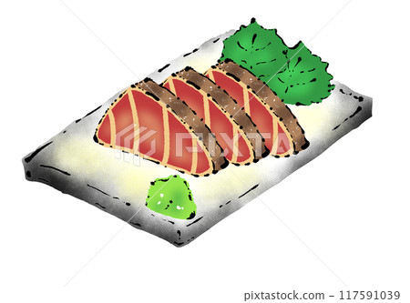 Bonito tataki sashimi illustration Bonito tataki sashimi illustration 117591039
