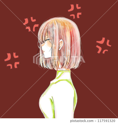 Quietly angry woman, irritated mark Quietly angry woman, irritated mark 117591320