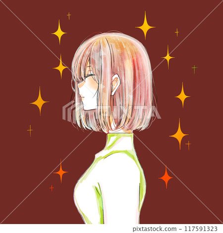 美麗的女人，鮑勃剪，側視圖 117591323