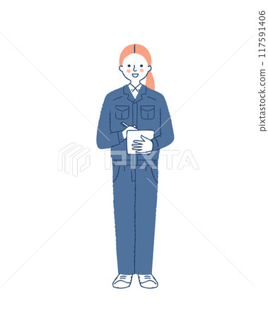 Smiling young woman in work clothes 117591406