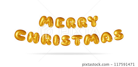 3D Merry Christmas colorful text in gold balloon 117591471