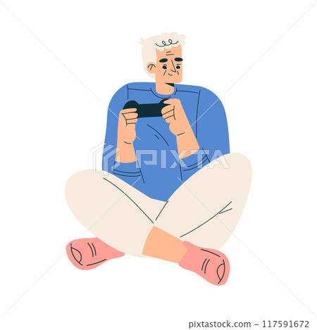 New Technologies with Senior Man Character with Gamepad Play Video Game Vector Illustration New Technologies with Senior Man Character with Gamepad Play Video Game Vector Illustration 117591672